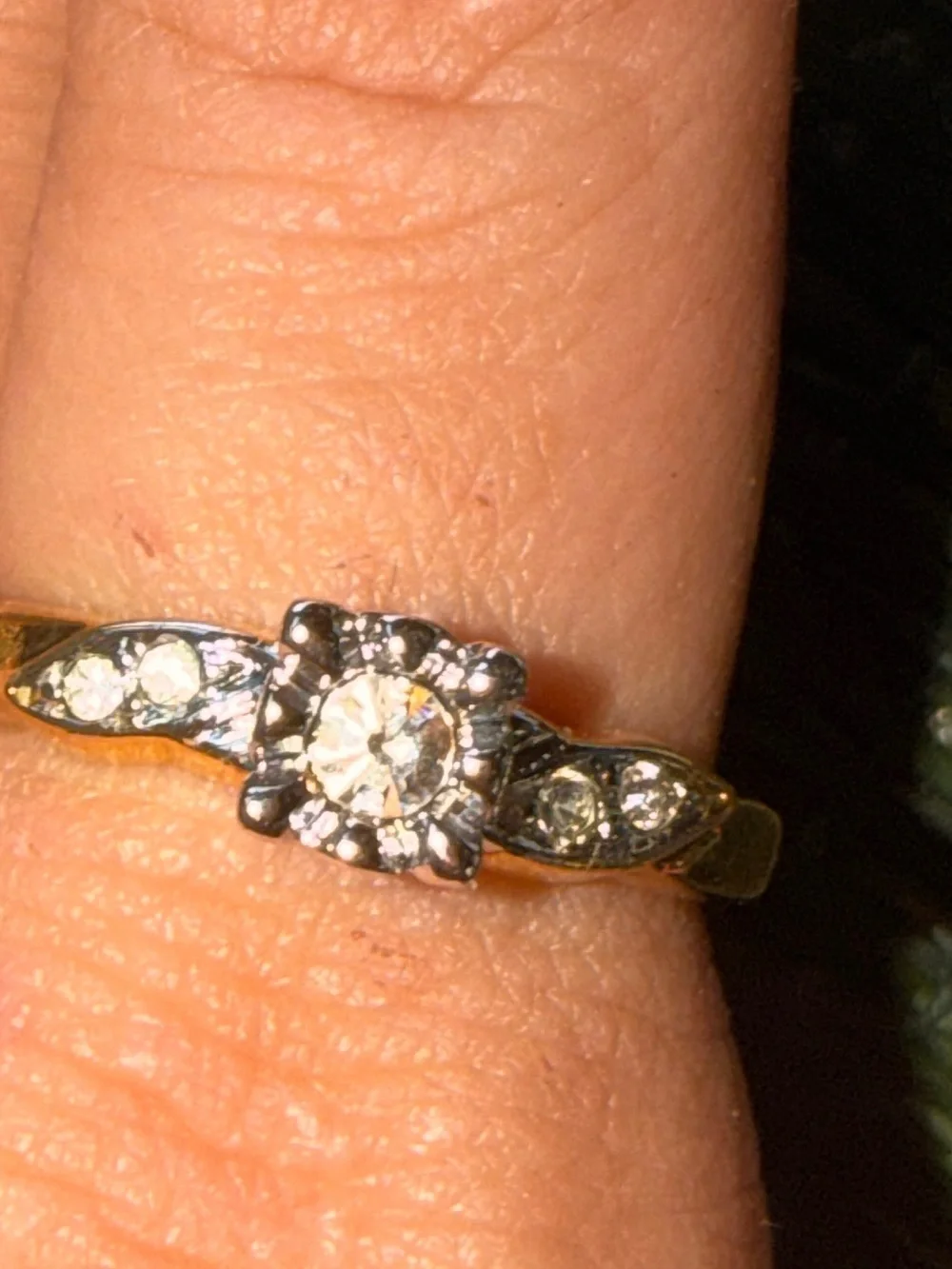 Classic Two-Tone Floral Clear Stone Accent Ring